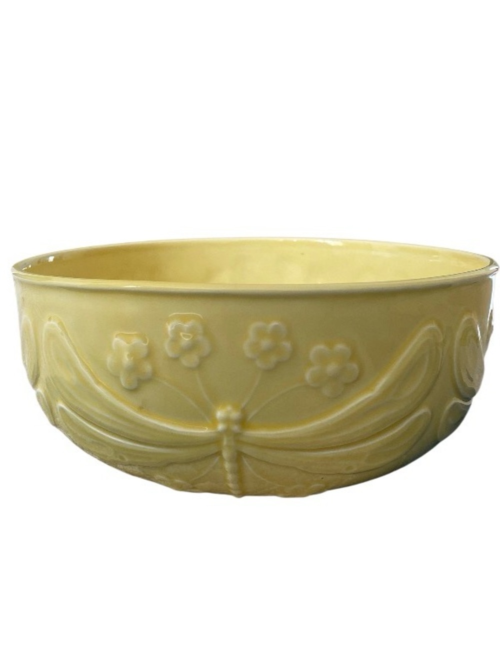 RARE BORDALLO PINHEIRO Dragonfly Yellow Large Serving Bowl 10” Made In Portugal
